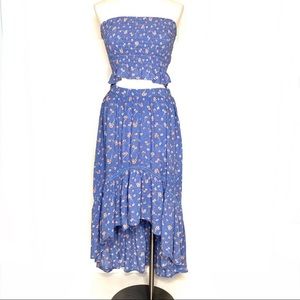 American Eagle High/Low Blue Floral Skirt and Smocked Top